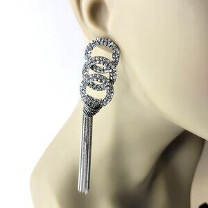 Long Rhinestone Tassel Earrings